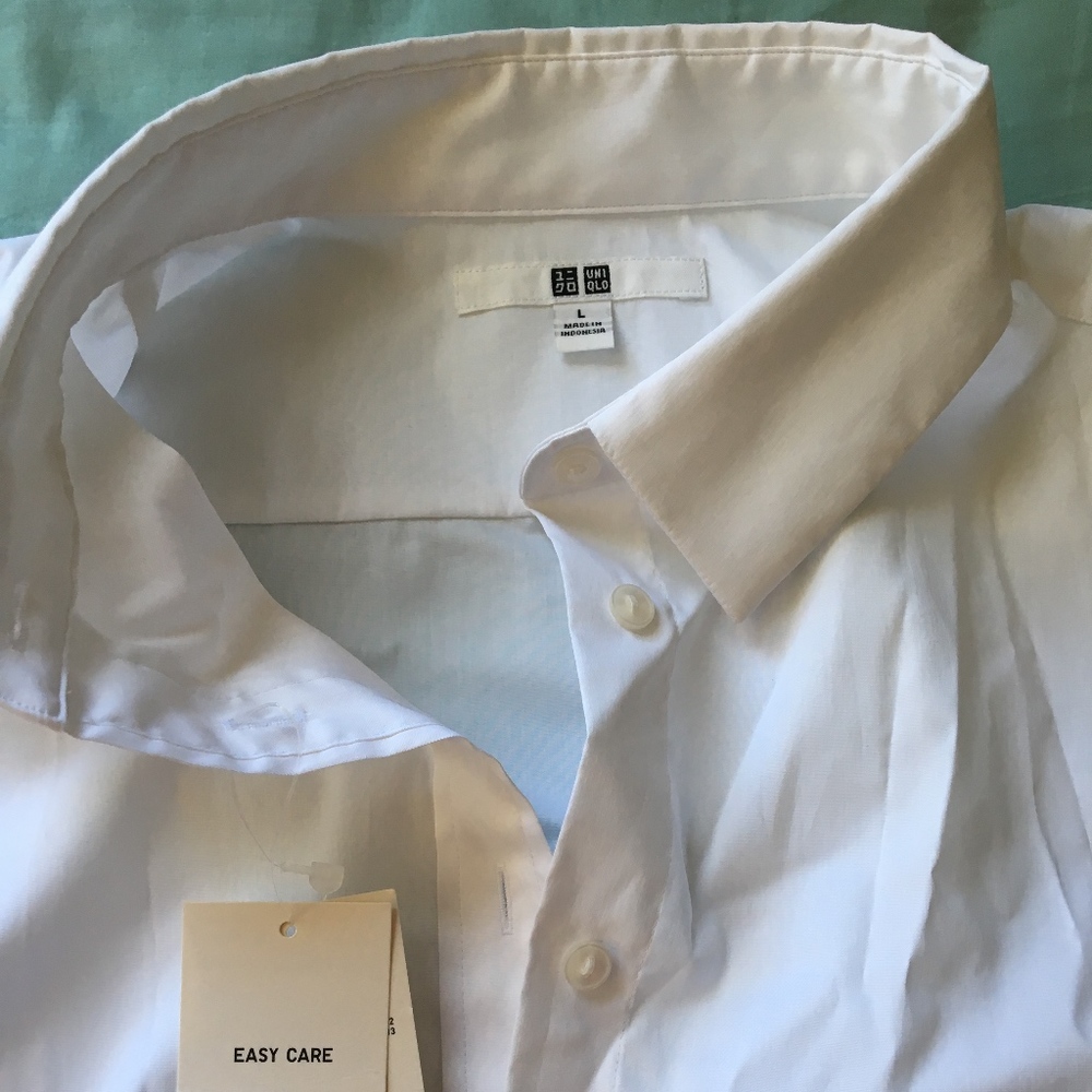 NEW Uniqlo White Button Down 3/4 Sleeve